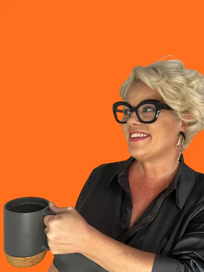 an image of jennifer with an orange background